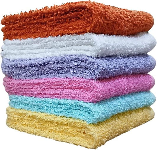 Towel and Linen Mart 100% Cotton - Wash Cloth Set - Flannel Face Cloths, Highly Absorbent and Soft Feel Fingertip Towels (Multi Colors, Pack of 12)