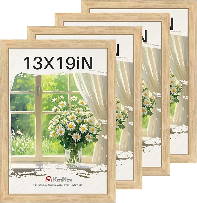 13x19 Picture Frame set of 4, Natural Oak Wood Poster Frame, Wall Hanging
