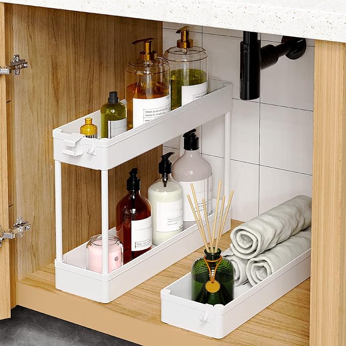 SPACEKEEPER Slim Rolling Storage Cart, 3 Tier Bathroom Storage Organizer Laundry Room Utility Cart Mobile Shelving Unit, Multi-Purpose for Kitchen Office Bathroom Laundry Narrow Places, White