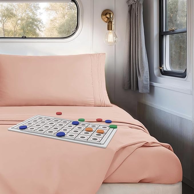 Clara Clark Bed Sheets, Premier 1800 Series 4 Piece RV Queen Sheet Set, Luxury Soft Sheets for RV Bunks, Short Queen - Peach Beige