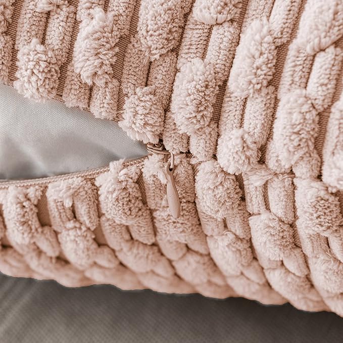 MIULEE Throw Pillow Covers Soft Corduroy Decorative Set of 2 Boho Striped Pillow Covers Pillowcases Farmhouse Home Decor for Couch Bed Sofa Living Room Spring 18x18 Inch Pink