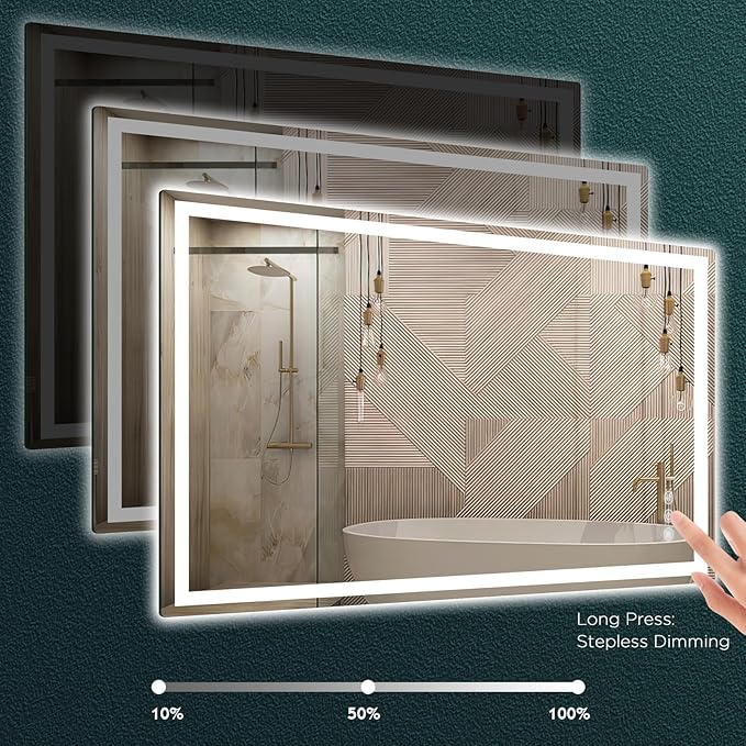 LED Mirror for Bathroom 36"x 72" with Frontlit and Backlit, Anti-Fog Mirror with Lights, Stepless 3 Colors Temperature & Dimmable Bathroom Mirror, Memory Tempered Glass Mirror for Bathroom