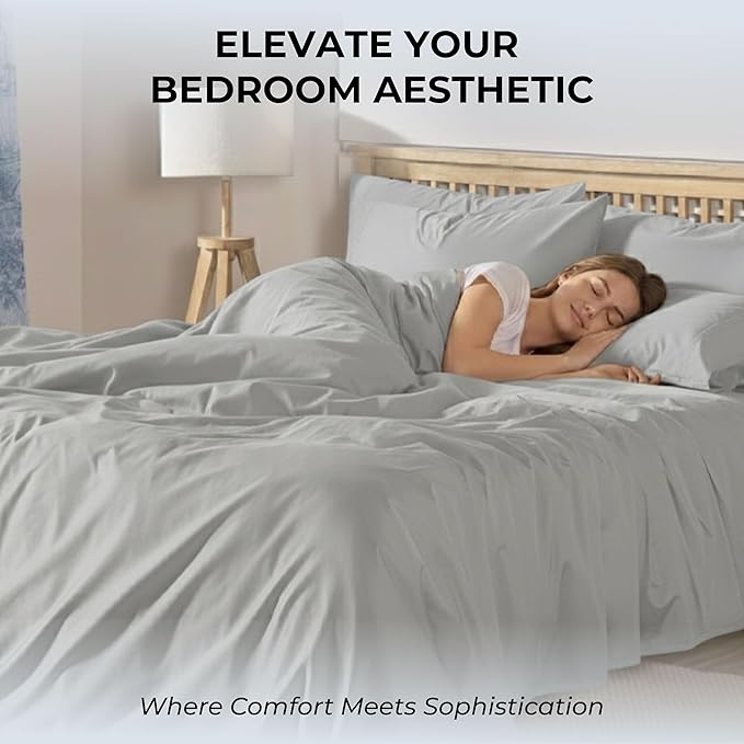100% Natural Cotton Bed Sheets | 500 TC Single-Ply Sateen Weave Full Size Sheets | Soft, Breathable, Hypoallergenic Solid 4-Piece Bedding with Deep Pocket Fitted, Flat, Pillowcase | Grey