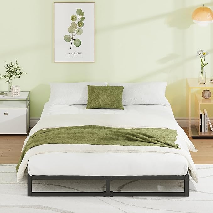 EMODA 7 Inch Full Size Bed Frame Heavy Duty Metal Platform No Box Spring Needed, Easy Assembly Noise Free, Black