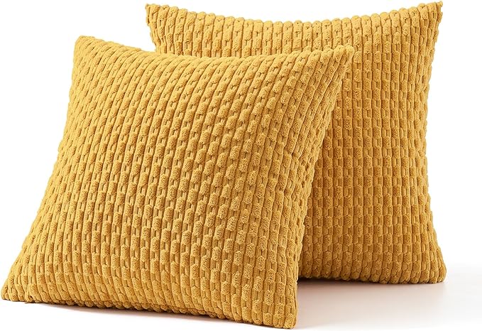MIULEE Throw Pillow Covers Soft Corduroy Decorative Set of 2 Boho Summer Striped Pillow Covers Pillowcases Farmhouse Home Decor for Couch Bed Sofa Living Room 18x18 Inch Yellow