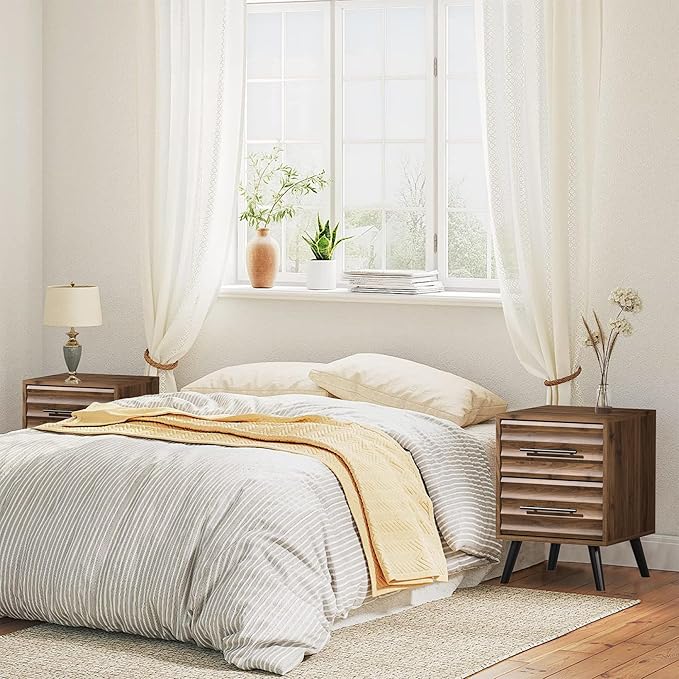 Farmhouse Bedroom Set, 3 Pieces Bedroom Furniture Set, Fluted 6 Drawer Dresser and Nightstands, Chest of Drawers Wide Storage Organizer Cabinet for Bedroom