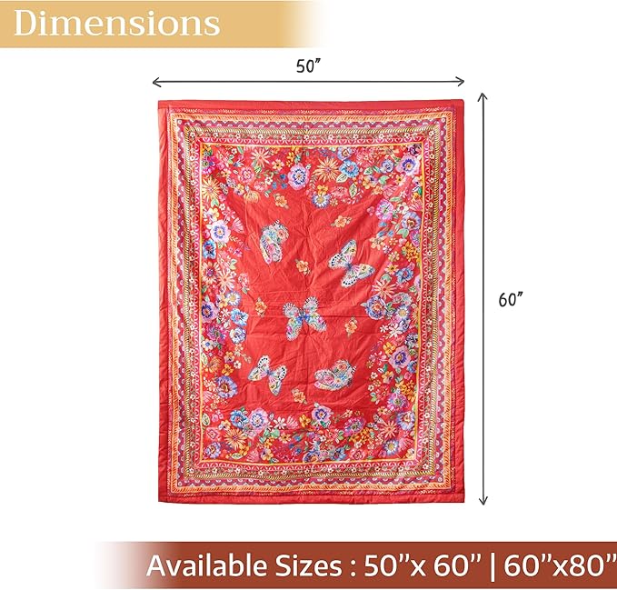 Maison d' Hermine Throw Blanket for Couch Lightweight Soft Warm Breathable Cotton Throw Blankets for Bed Girls Boys Women Men Gifts Sofa Travel Living Room Chair Bedding (60"x80", Happy Florals)