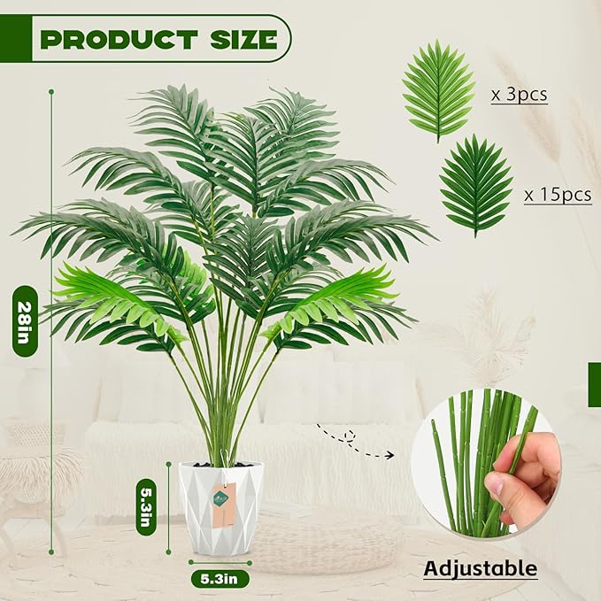 Der Rose 28'' Fake Plants Large Artificial Palm Tree Faux Plants Indoor for Living Room Porch Balcony Garden Decor Outdoor (White Pot)