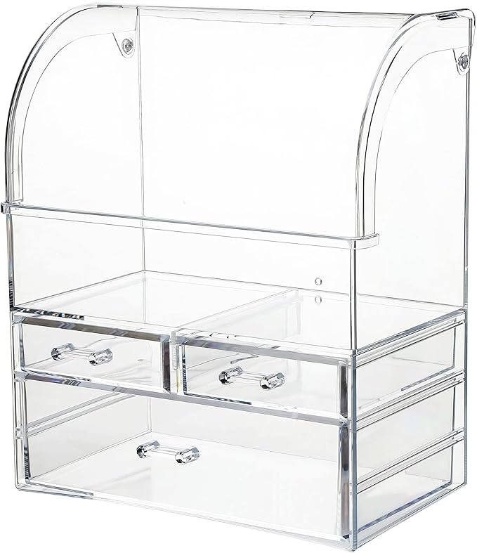 Clear Large Acrylic Makeup Organizer with Lid Cosmetic Storage Drawers Portable Makeup Organizers Dustproof and Waterproof Box for Women 14 inches