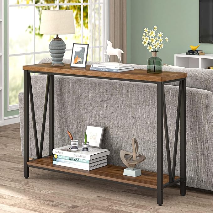 FOLUBAN Entryway Table, Narrow Console Table, Modern Sofa Table for Living Room, Hallway, Behind Couch (Rustic Walnut)