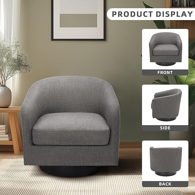 UIXE 360° Swivel Barrel Accent Chair Armchair, Round Club Arm Chair in Fabric for Lving Room, Modern Upholstered Small Bedroom Single Sofa Seat - Gray, Set of 4