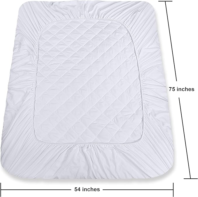 Utopia Bedding Quilted Fitted Mattress Pad, Full Size, Elastic Fitted Mattress Topper Protector and Cover Stretches up to 16 Inches Deep, Machine Washable (White)