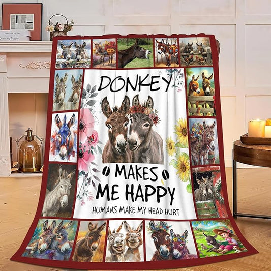 Donkey Blanket Soft Cozy Donkey Plush Throw Blanket Farm Donkey Stuff Decor Warm Lightweight Animal Flannel Fleece Blanket Giftsfor Lover Girls Kids Boys Women Adults Bed Travel 50"x60"