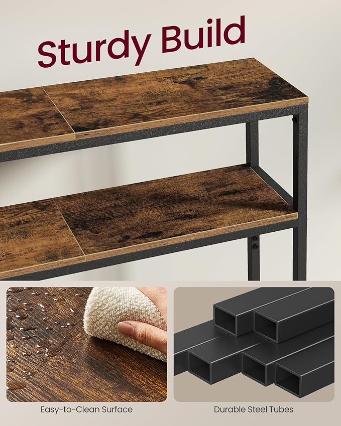 VASAGLE Console Table, 2-Tier Narrow Sofa Table with 2 Shelves, 7.9 x 39.4 x 31.5 Inches, for Living Room, Hallway, Entryway, Rustic Brown and Ink Black ULNT131K01V1