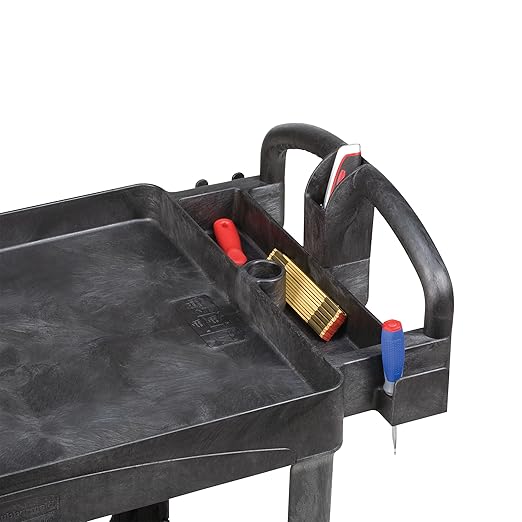 Rubbermaid Commercial Products 2-Shelf Utility/Service Cart, Medium, Black, Lipped Shelves, Ergonomic Handle, 500 Lbs Capacity, forfor Warehouse/Garage/Cleaning/Manufacturing
