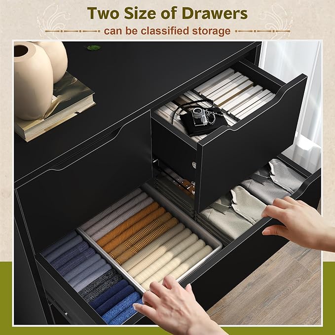 6 Drawer Dresser for Bedrom,Tall Black Chest of Drawers for Bedroom, Hallway, Closet, Modern 43.2" H X 27.6" W X15.6 D