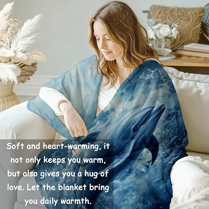 Dolphin Flannel Blanket, Dolphin Gifts, Ocean-Themed Blanket for Women, Soft Lightweight Throw Blankets for Bed Home Travel Decor 50" x 60"
