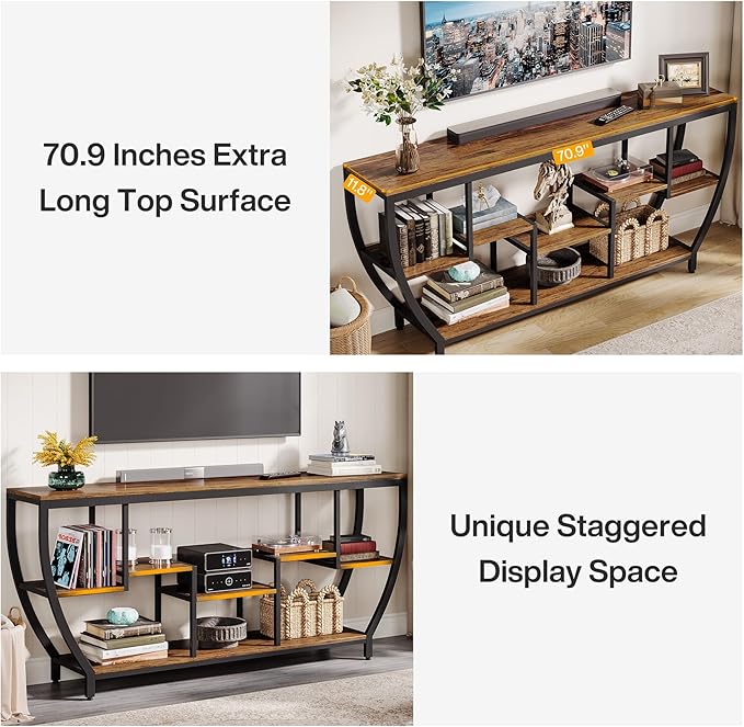 Tribesigns TV Stand for Televisions up to 80 Inches, 70.9 Inches Entertainment Center with Storage Shelves, Wood TV Media Console Table Unit for Living Room, Bedroom, Rustic Brown