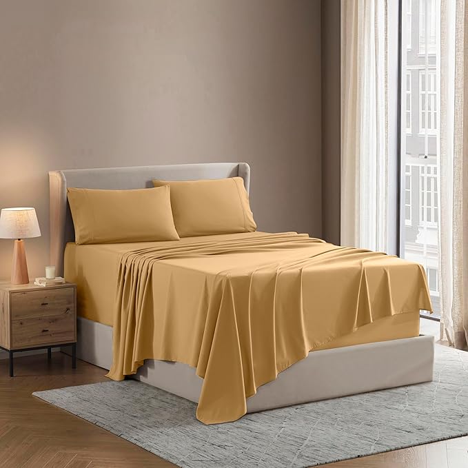 Nestl Queen Sheet Set - Luxury 1800 Ultra-Soft Microfiber Bed Sheets - Double Brushed - Deep Pockets - Easy Fit - 4 Piece Set - Bedding Sheets & Pillowcases (Queen, Camel Gold)