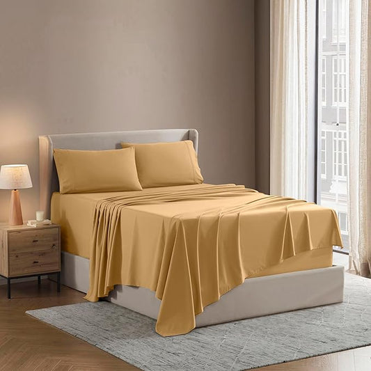 Nestl Queen Sheet Set - Luxury 1800 Ultra-Soft Microfiber Bed Sheets - Double Brushed - Deep Pockets - Easy Fit - 4 Piece Set - Bedding Sheets & Pillowcases (Queen, Camel Gold)