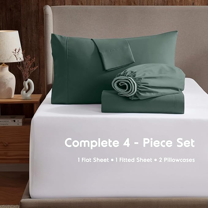Nestl Full Sheet Set - Luxury 1800 Ultra-Soft Microfiber Full Bed Sheets - Double Brushed - Deep Pockets - Easy Fit - 4 Piece Set - Bedding Sheets & Pillowcases (Full, Forest Green)