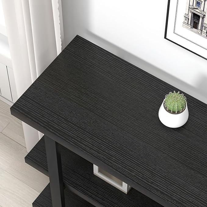 FOLUBAN Black Entryway Table, Modern Console Tables with 3 Tier Storage Shelves for Living Room, Wood and Metal Sofa Table for Hallway, Entrance, or Behind Couch, 47 Inch