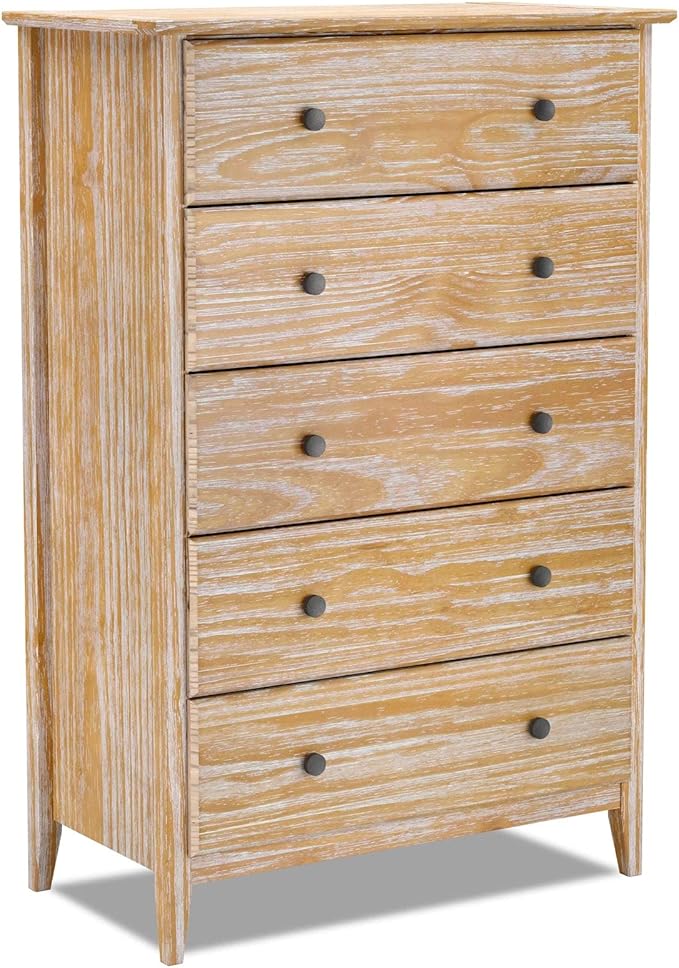 Grain Wood Furniture Greenport 5-Drawer Chest, Solid Wood with Brushed Driftwood Finish