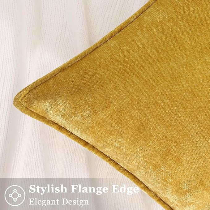 decorUhome Fall Couch Throw Pillow Covers 22x22 Set of 2, Decorative Soft Euro Neutral Chenille Pillow Covers with Elegant Design for Sofa Bed Living Room Home Decor, Mineral Yellow