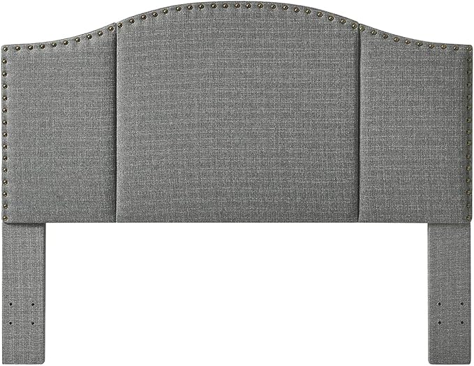 24KF Middle Century Linen Upholstered Tufted Queen Size Headboard with Antique Brass Nail Heads Trim Queen/Full headboard-Granite