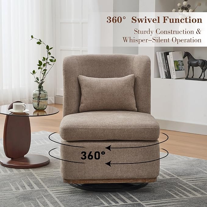 Chifee & Vingol 25.2 "W Chenille Armless Swivel Accent Chair Modern Upholstered Sofa Chair with Pillow, Taupe