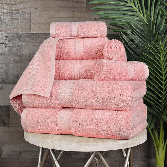 Superior Egyptian Cotton Pile 8 Piece Towel Set, Includes 2 Bath, 2 Hand, 4 Face Towels/Washcloths, Ultra Soft Luxury Towels, Thick Plush Essentials, Guest Bath, Spa, Hotel Bathroom, Tea Rose