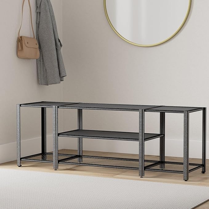 VASAGLE Modern TV Stand for TVs up to 65 Inches, 3-Tier Entertainment Center, Industrial TV Console Table with Open Storage Shelves, for Living Room, Bedroom, Black with Wood Grain ULTV097B22