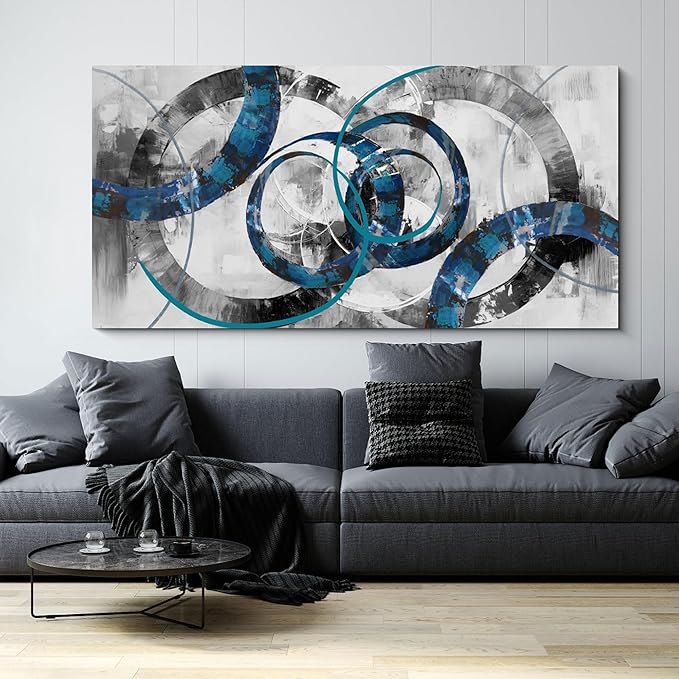 XLSJERST Blue Abstract Canvas Wall Art - Modern Art Wall Decor Wall Pictures for Living Room Bedroom Office Gray and White Paintings Artwork for Wall Size 29x58 Inches