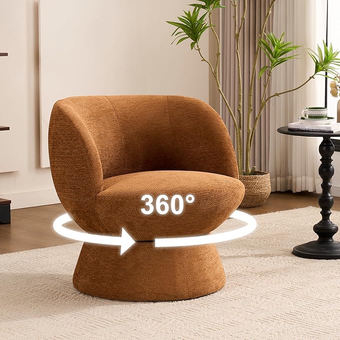 360° Swivel Boucle Bucket Chair, Accent Barrel Makeup Vanity Chair Modern Lounge Single Sofa with Padded Armrest for Dining Room, Living Room, Bedroom and Home Office. (Orange)