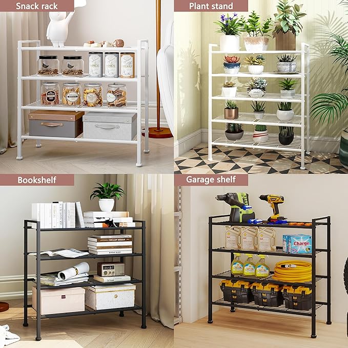 DongRong 3 Tier Shoe Rack for Closet,Adjustable Metal Shoe Storage Organizer Utility Shelf for Entryway, Dorm Room,Bedroom,Heavy Duty Shelf (Black, 3 Tier)