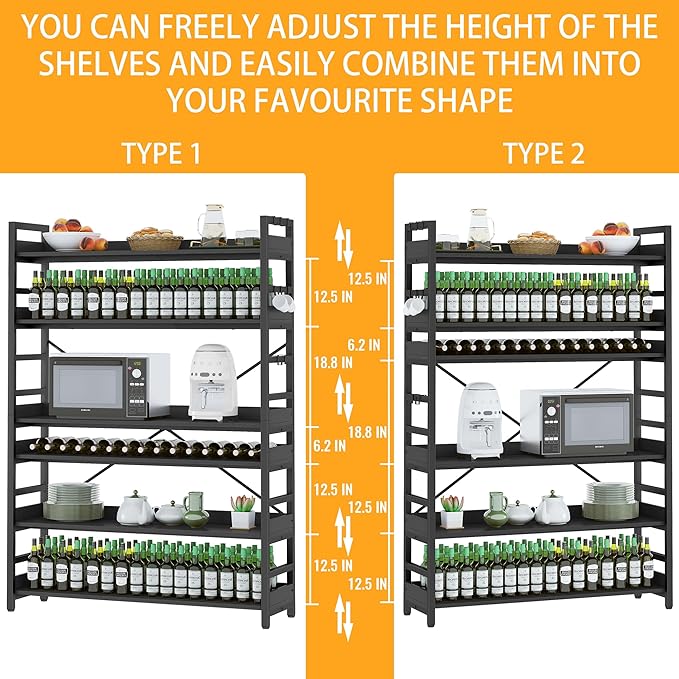 HCHQHS 6 Tier Bookshelf, Adjustable Industrial Bookcase, Vertical Tall Book Shelf, Wood and Black Metal Open Bookshelves for Home Office, Living Room, Bedroom