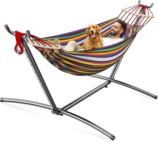 Double Hammock, Heavy Duty Portable, 500 lb Weight Capacity, Perfect for Both Indoors and Outdoors, 2 Person Hammock with Carrying Bag, Rainbow