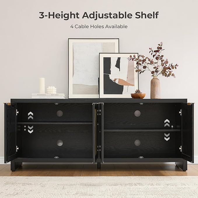 SICOTAS TV Stand for Living Room Boho Entertainment Center for Bedroom with 4 Rattan Cabinets Farmhouse Television Stands with Storage Large Media Console Table for TVs up to 45 50 55 60 65 Inch