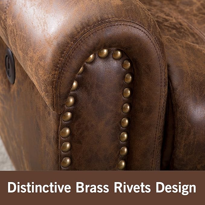 ANJ Electric Recliner Chair W/Breathable Bonded Leather, Classic Single Sofa Home Theater Recliner Seating W/USB Port (Nut Brown)