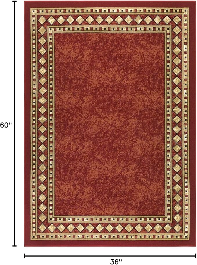 Antep Rugs Alfombras Modern Bordered 3x5 Non-Skid (Non-Slip) Low Profile Pile Rubber Backing Indoor Area Rugs (Maroon Beige, 3' x 5')