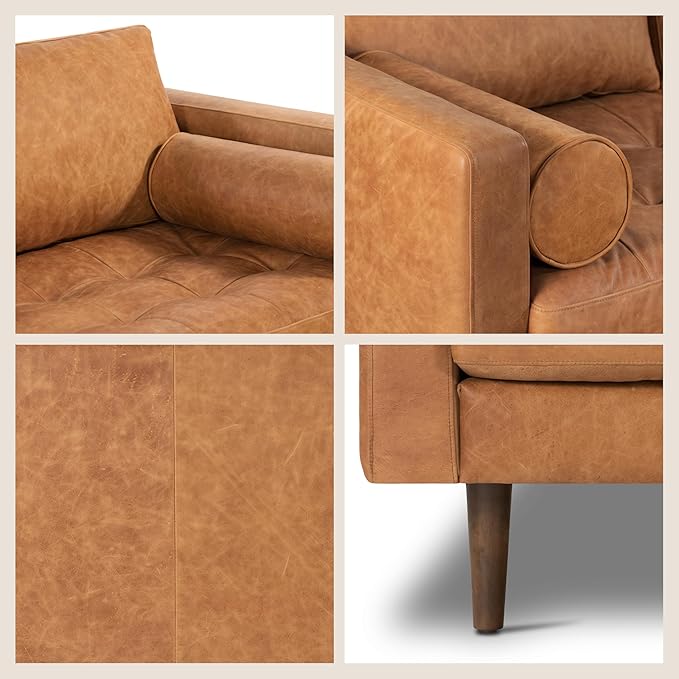 Poly & Bark Napa Leather Couch - Left Facing Sectional Sofa with 2 Bolsters - Full-Grain Leather Sofa for Living Room with Feather-Down Topper - Corner Couch - Vintage Italian Leather in Cognac Tan