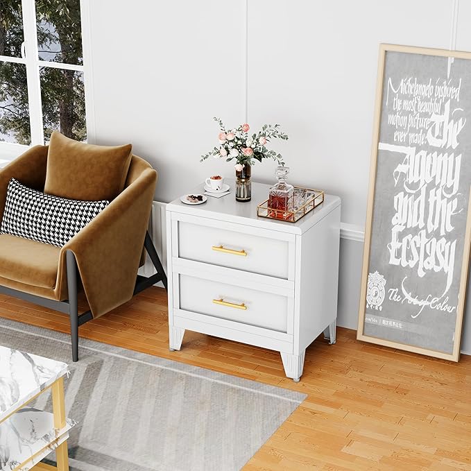 Metal Dresser Narrow Dresser for Bedroom Chest, 26.42" H Drawer Chest, Closet Dressers & Chests of Drawers for Living Room, Hallway (2 Drawers White 24inch Wide)