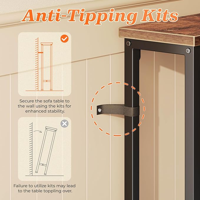 SUPERJARE 86.6 Inch Sofa Table with 2 Power Outlets and USB-C Ports, 5.9 Inch Narrow Console Table with Storage, Long Entryway Hallway Couch Table Behind Sofa, Small Spaces, Living Room, Rustic Brown
