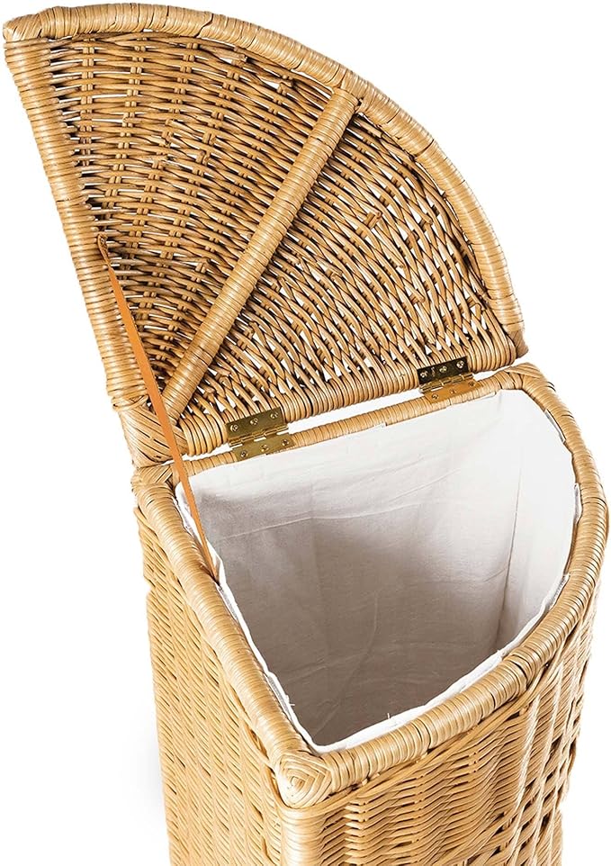 The Basket Lady Corner Wicker Laundry Hamper, 15 in L x 15 in W x 28 in H, Sandstone