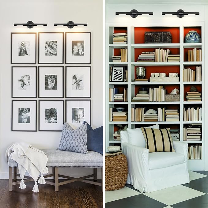 19" Black Brass Knurled Picture Light, Dimmable Rotatable 360 Wall Sconce, Bathroom Vanity Light