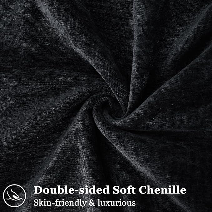 decorUhome Couch Throw Pillow Covers 24x24 Set of 2, Decorative Soft Euro Neutral Chenille Pillow Covers with Elegant Design for Sofa Bed Living Room Home Decor, Black