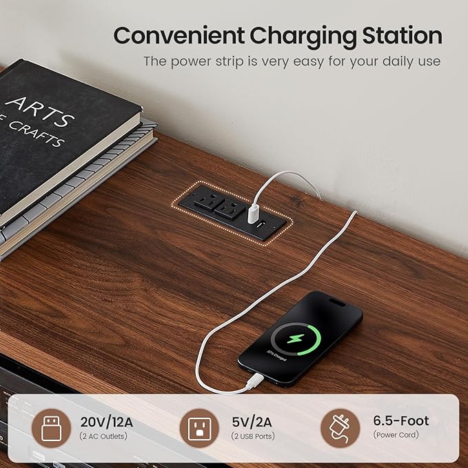 AOGLLATI Black Dresser for Bedroom with Slanted Louvre Design,Retro Chest of Drawers with Charging Station, Wooden Led Wide Tall 8 Drawer Dresser for Bedroom,Living Room, Hallway, Black & Brown