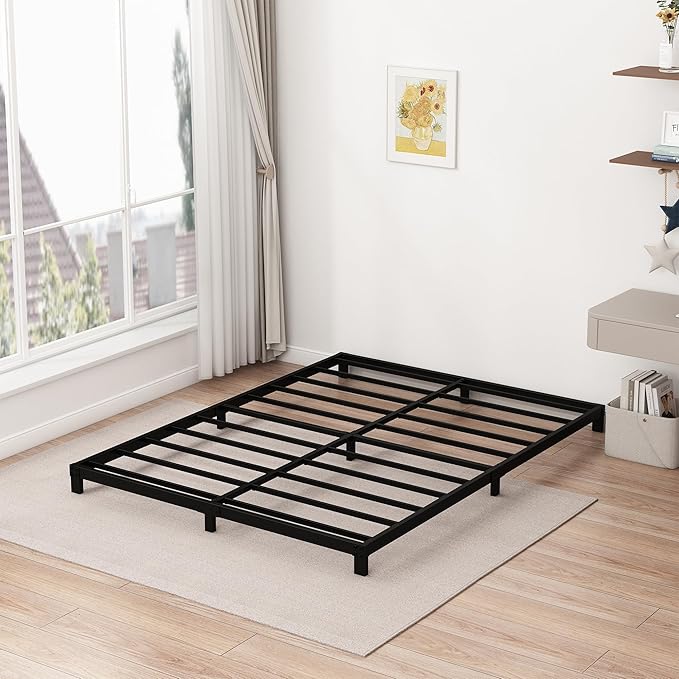 5 Inch Low King Bed Frame Heavy Duty Metal Platform, No Box Spring Needed, Easy Assembly Mattress Foundation, No Noise, Black
