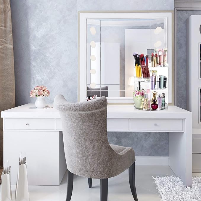 COYAHO 360 Rotating Makeup Organizer, Spinning Countertop, Cosmetic Holder Shelf, Make Up Organizers and Storage for Bedroom, Transparent