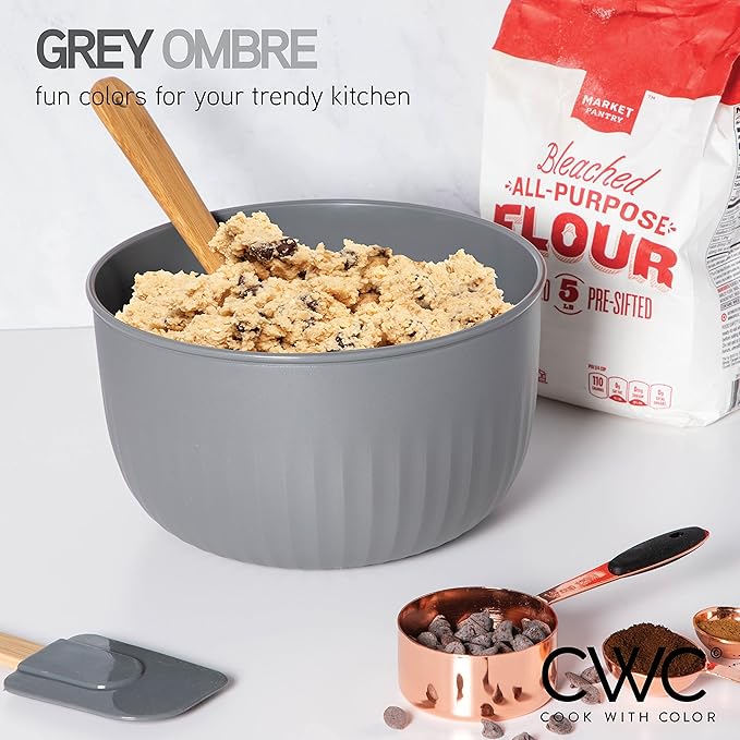 COOK WITH COLOR Prep Bowls with Lids- Wide and Deep Nesting Plastic Small Mixing Bowl Set with Lids, 8 Piece Set - Deep Bowls, Gray